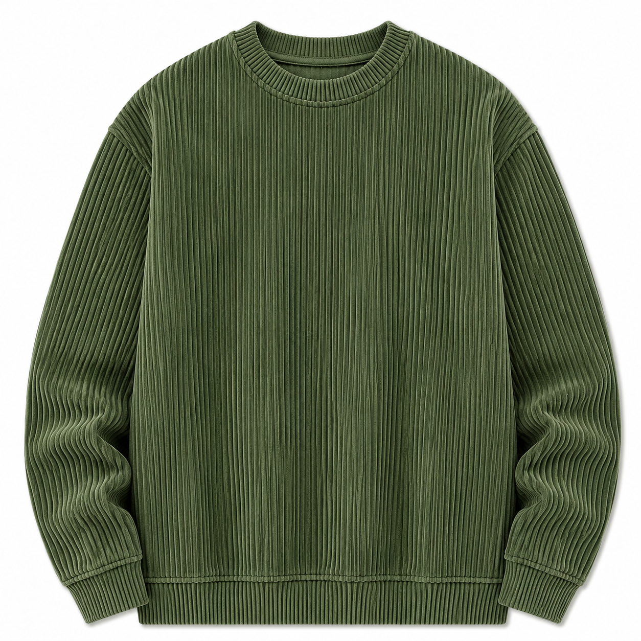 Army green Cascade Corduroy Sweatshirt, front view on white background