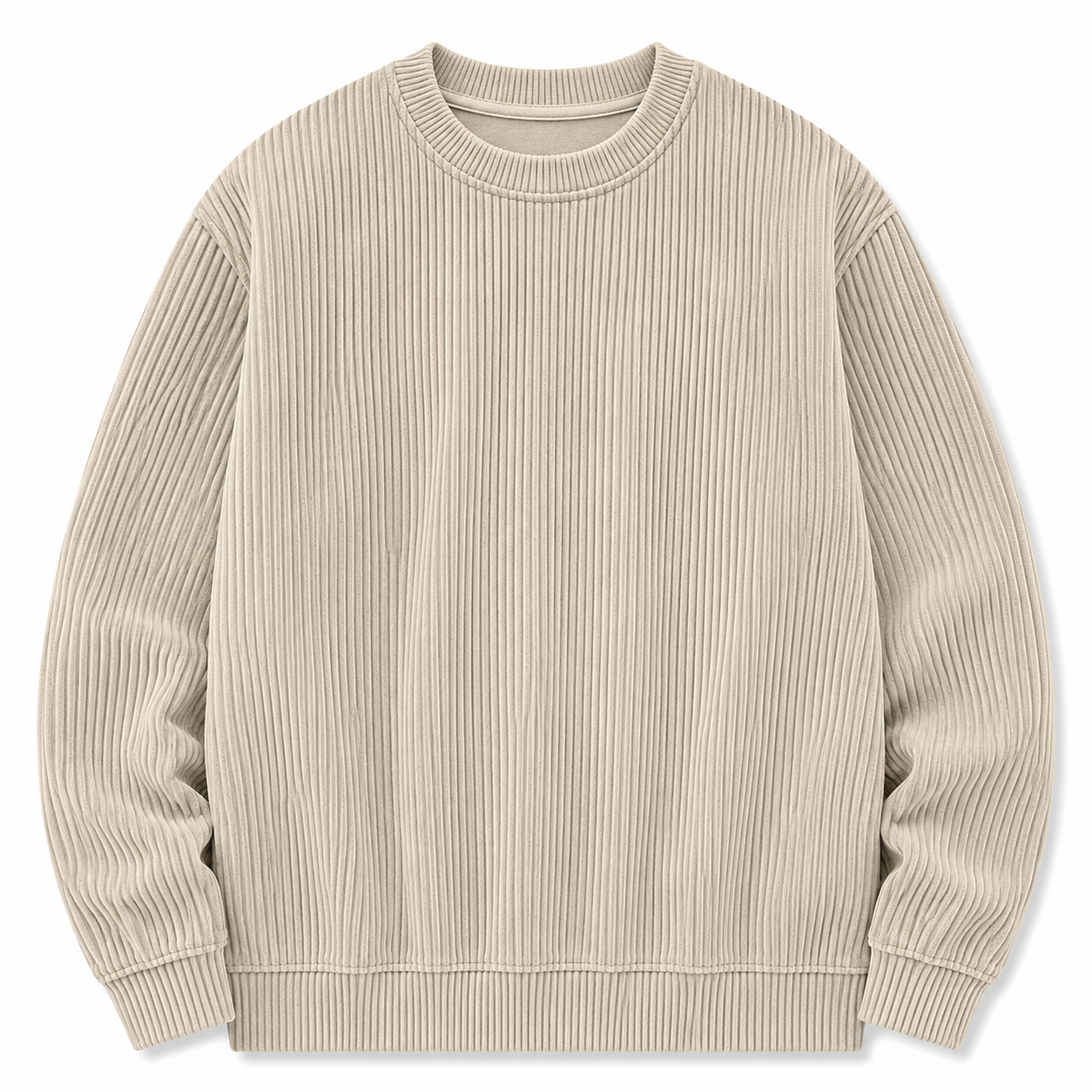 Beige Cascade Corduroy Sweatshirt, front view on white background