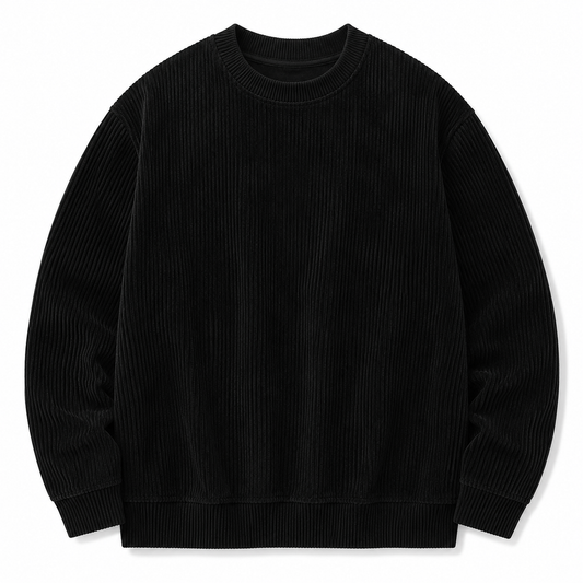 Black Cascade Corduroy Sweatshirt, front view on white background