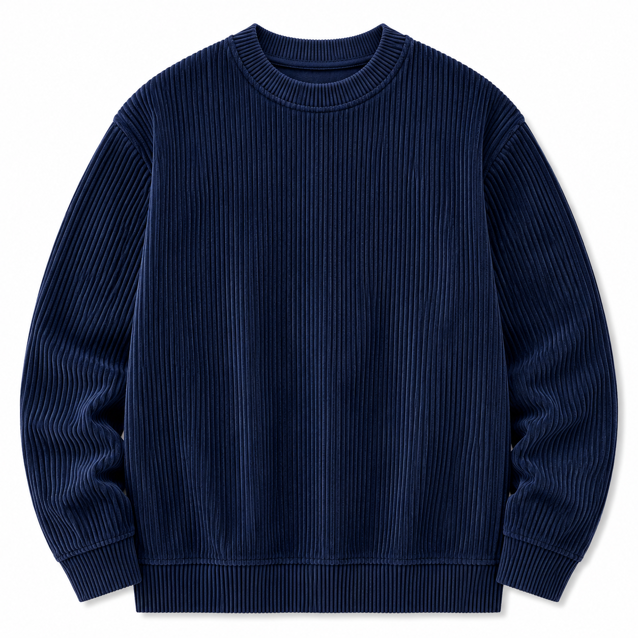 Navy Cascade Corduroy Sweatshirt, front view on white background