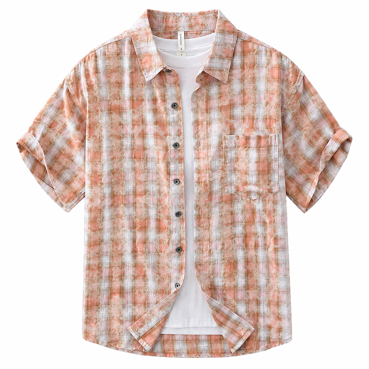 Pink Checkmate Plaid Shirt, front view on white background