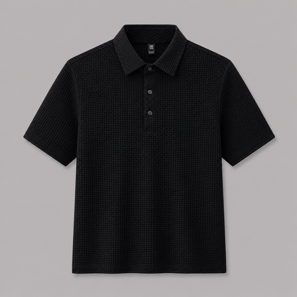 Black Drape Luxe Tee, front view on neutral gray background