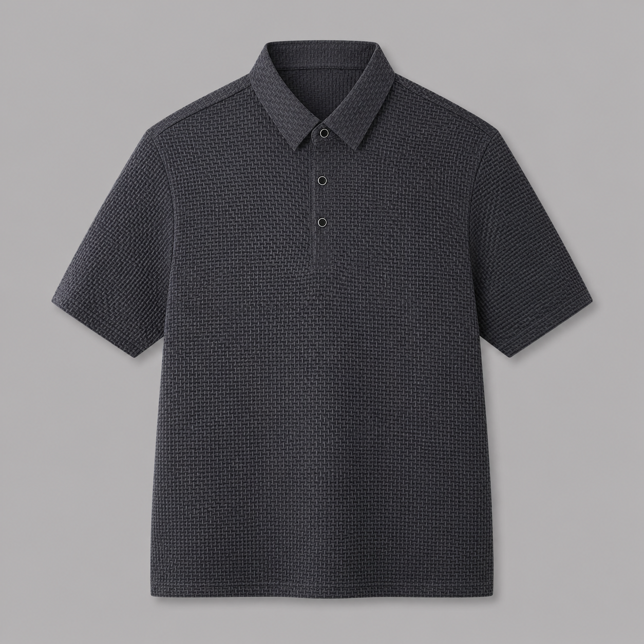 Dark charcoal Drape Luxe Tee, front view on neutral gray background