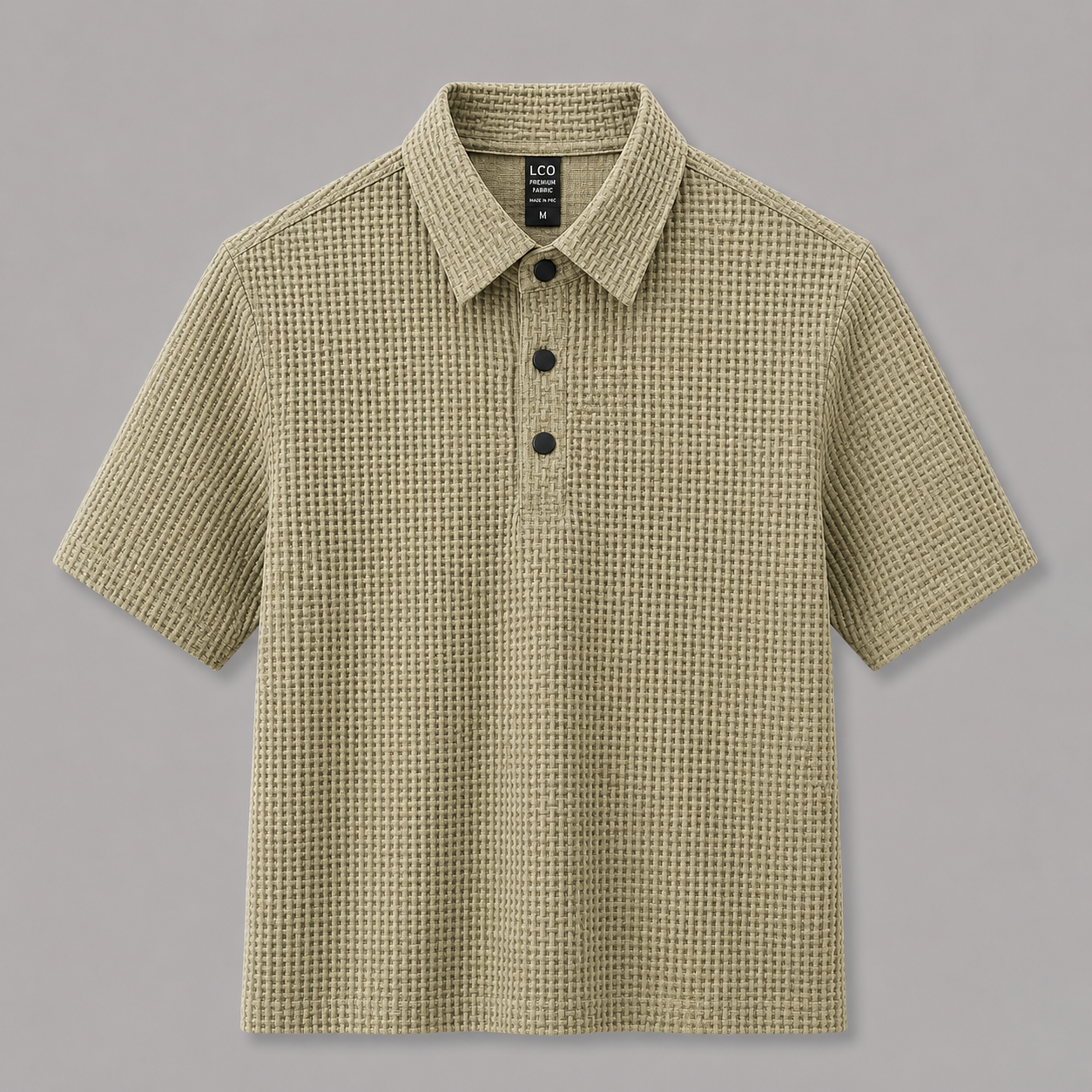 Khaki Drape Luxe Tee, front view on neutral gray background