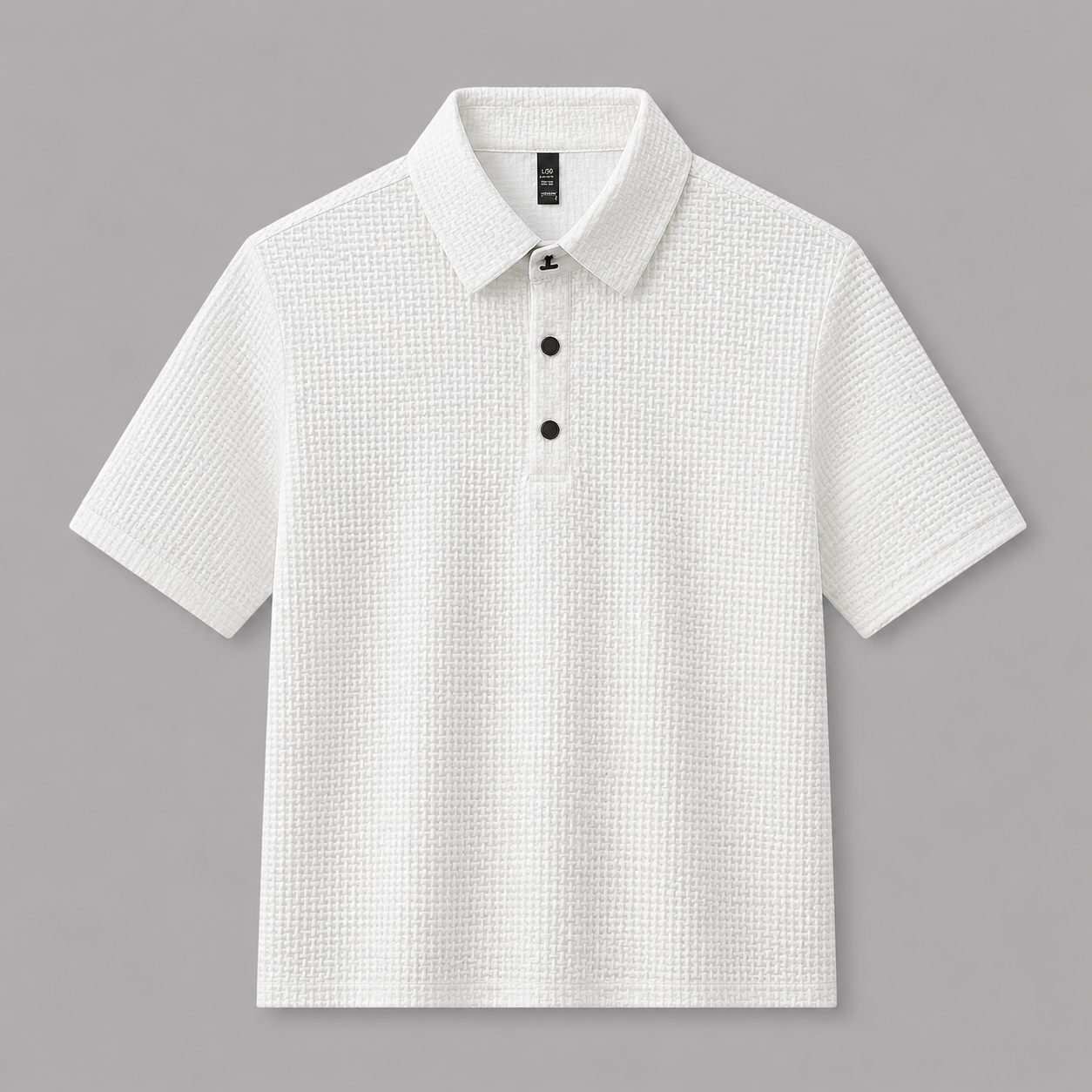 White Drape Luxe Tee, front view on neutral gray background