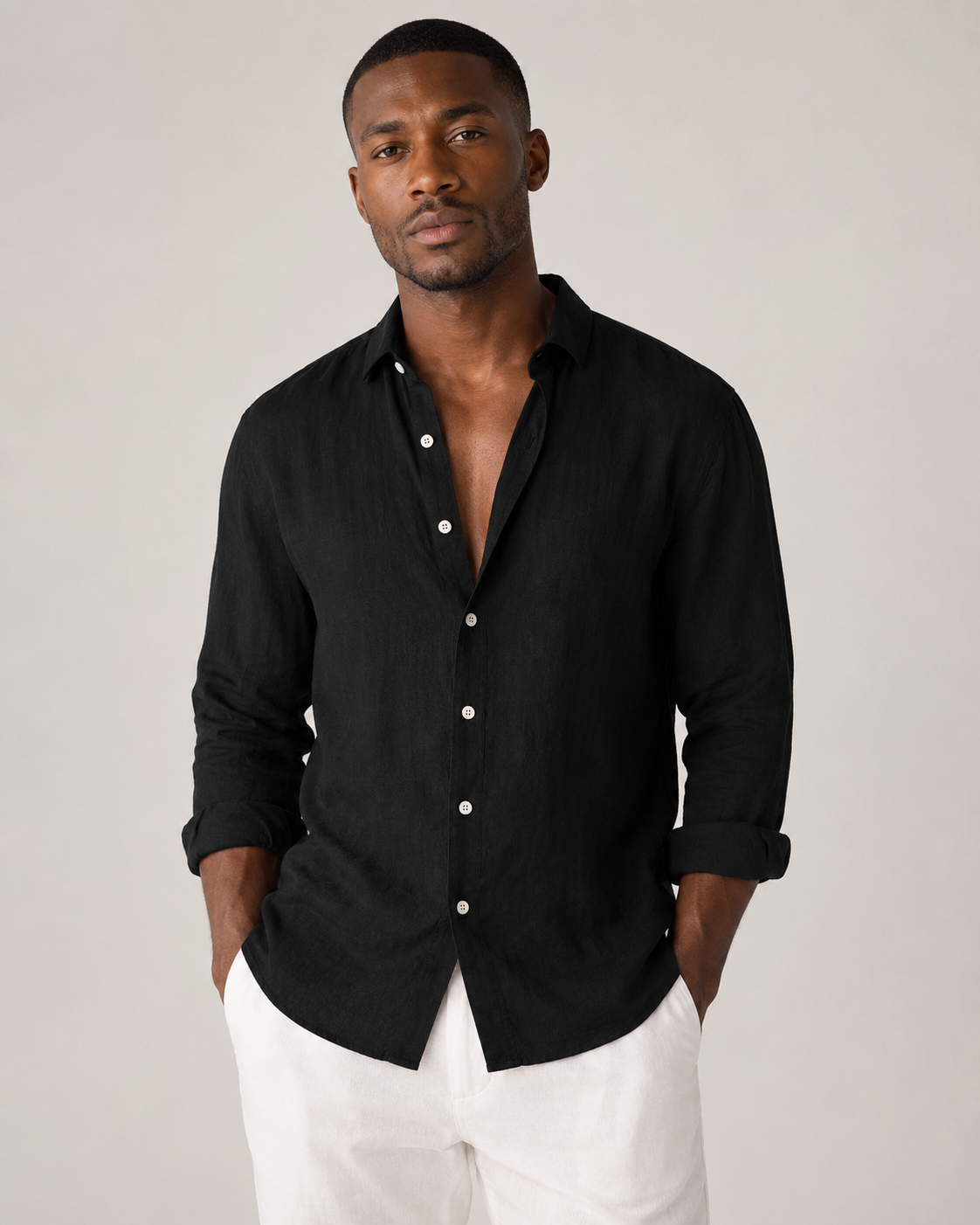 Black Element Long-Sleeve Shirt on male model, front view
