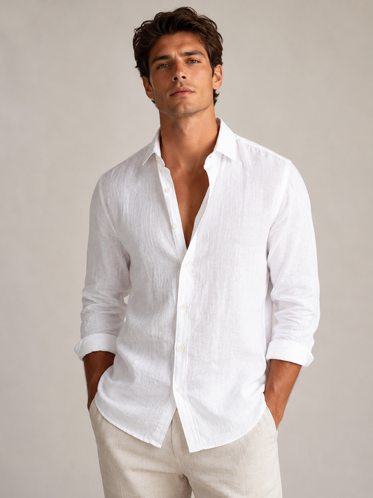 White Element Long-Sleeve Shirt on male model, front view