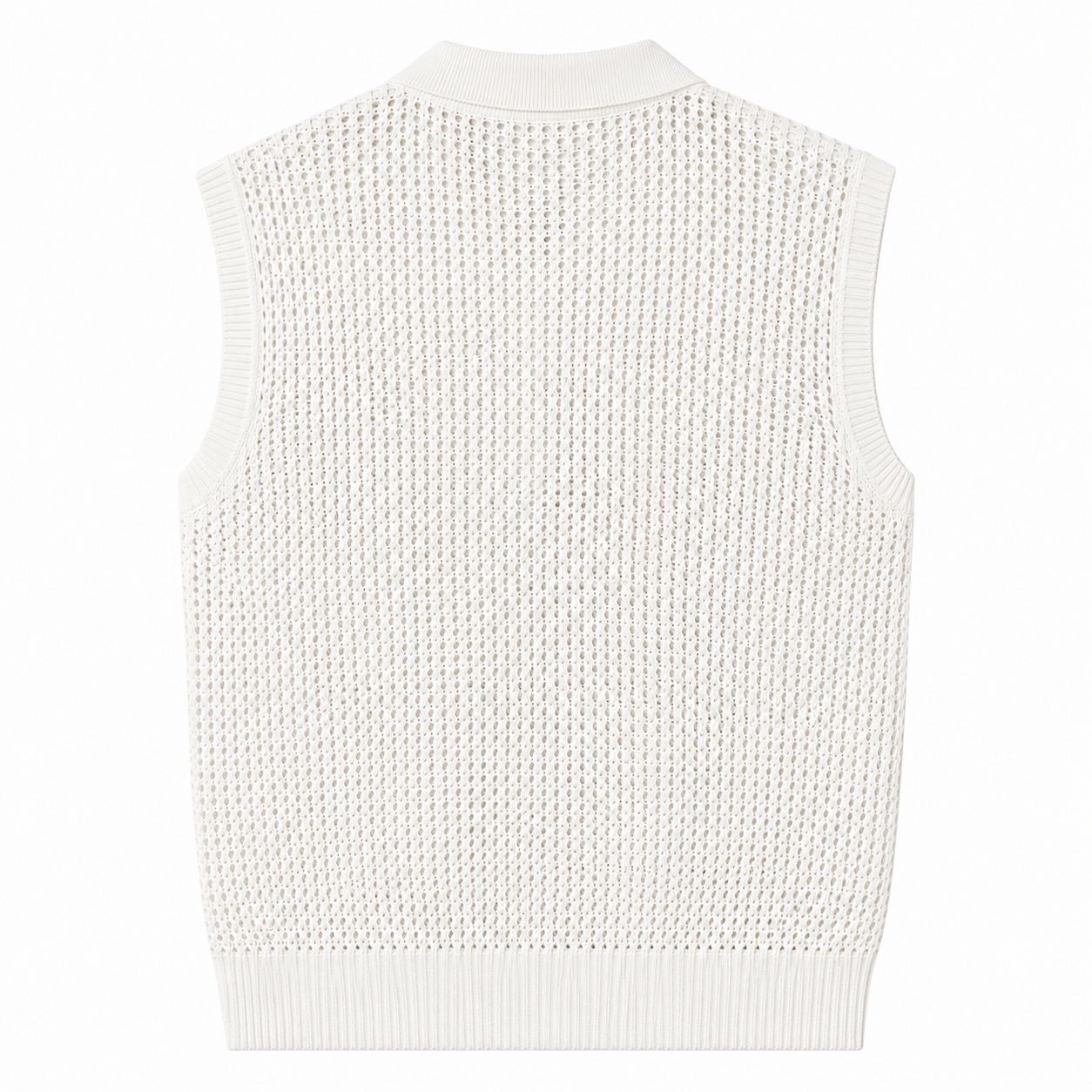 White open-knit sleeveless Glide top, back view on white background
