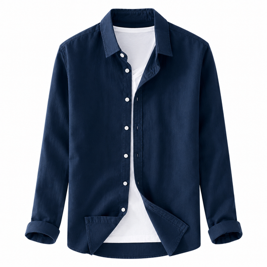 Osaka long-sleeve shirt in dark blue — front product view
