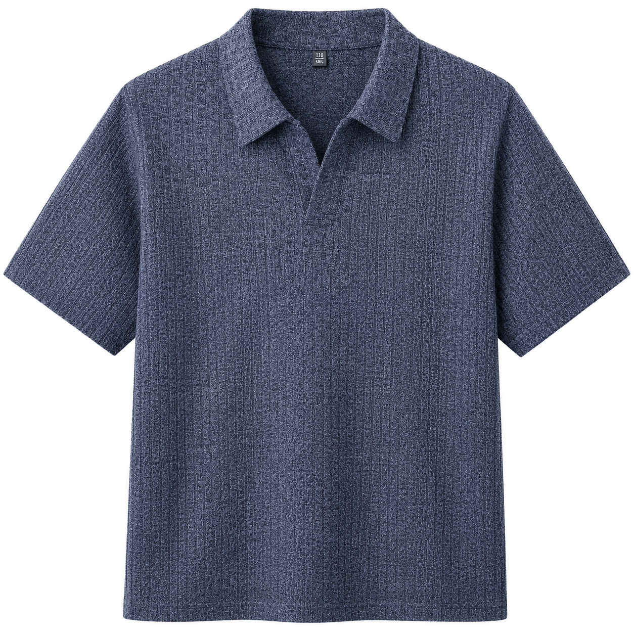 Blue-gray Savanna Striped Polo, front view on white background